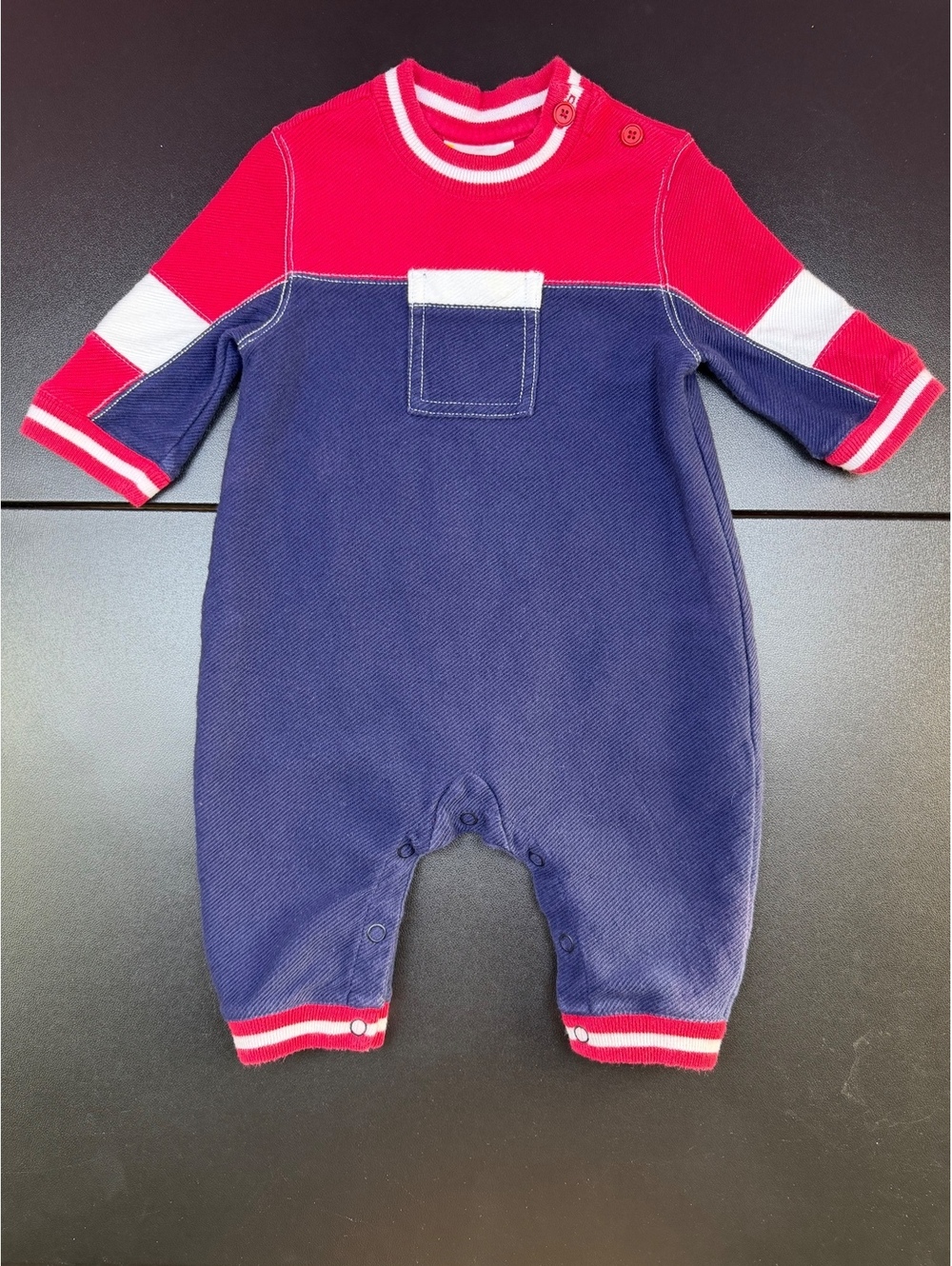 Y2K Hanna Andersson Baby 60 3-6M Red Navy Colorblock Romper One Piece Retro